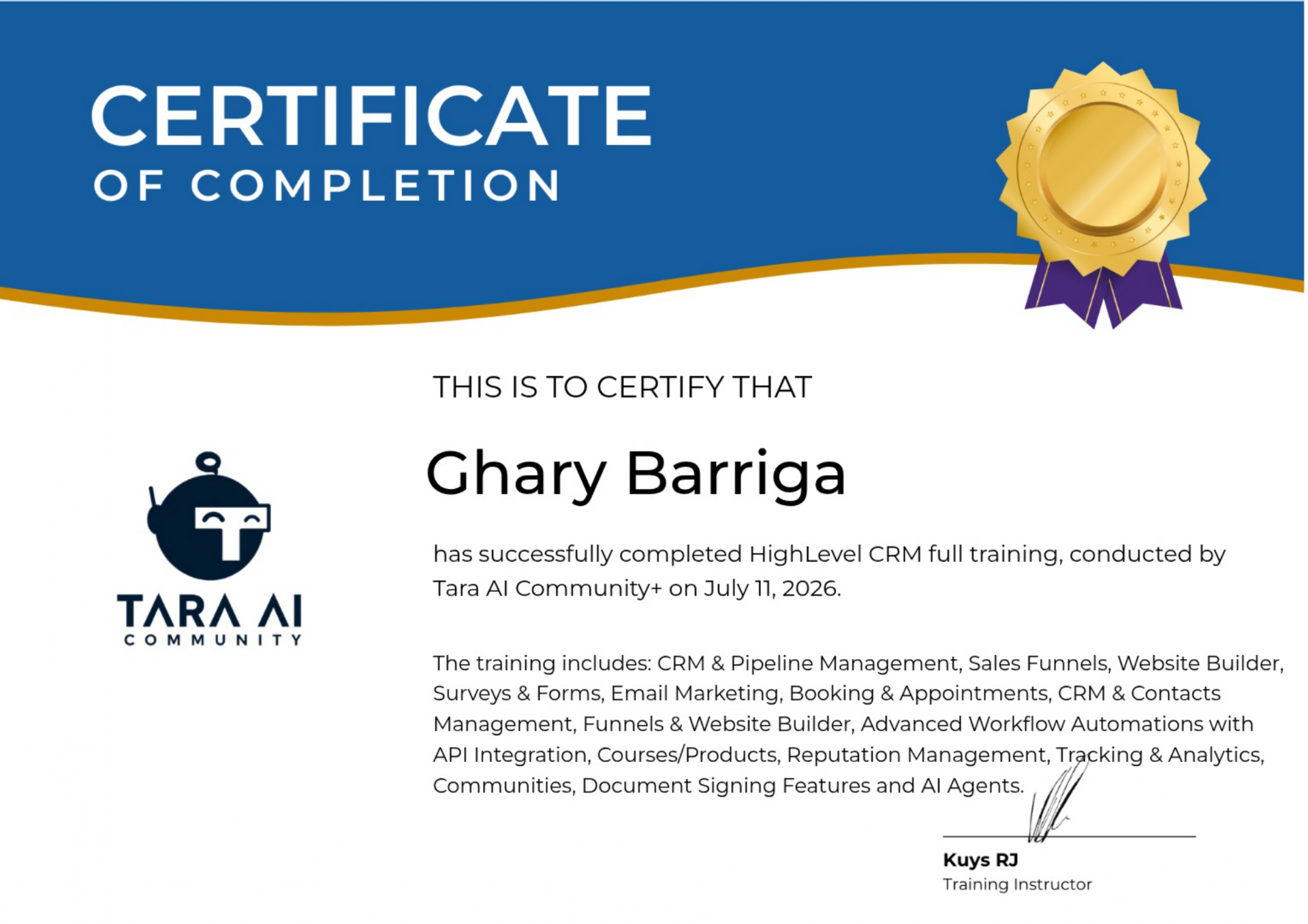 HighLevel CRM certificate