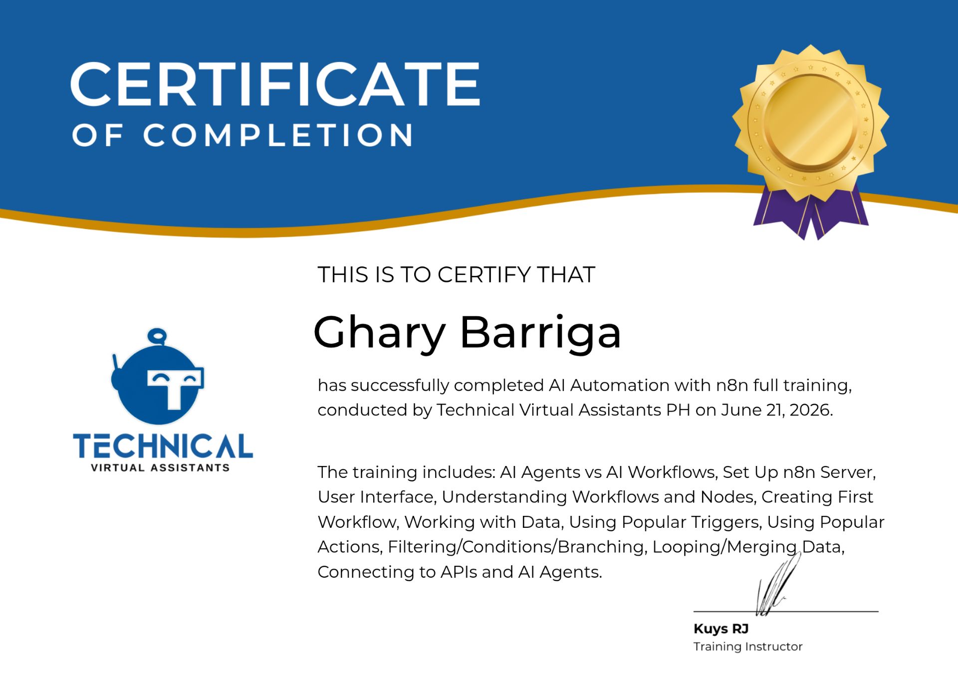 AI Automation with n8n certificate